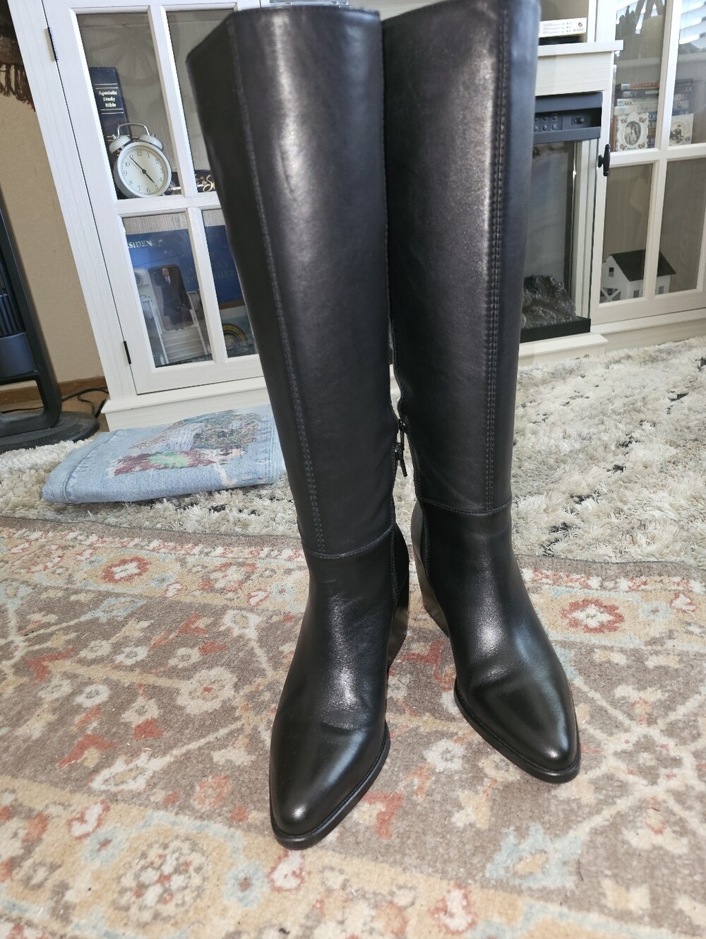 NATURALIZER 'Fae' Beautiful Black Leather Heeled Knee Boots Size 9 Excellent!
